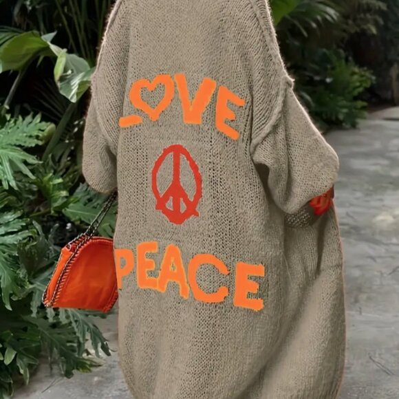PEACE AND LOVE TAN SWEATER DUSTER OPEN CARDIGAN - Picture 1 of 7